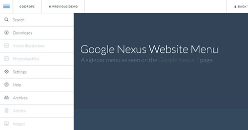 手机菜单插件：Google Nexus Website Menu